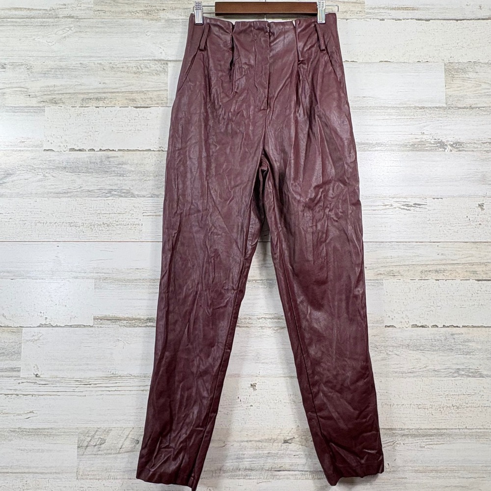 DO+BE Faux Leather‎ Tapered Pants Womens Small Burgundy High Waisted Chic Glam